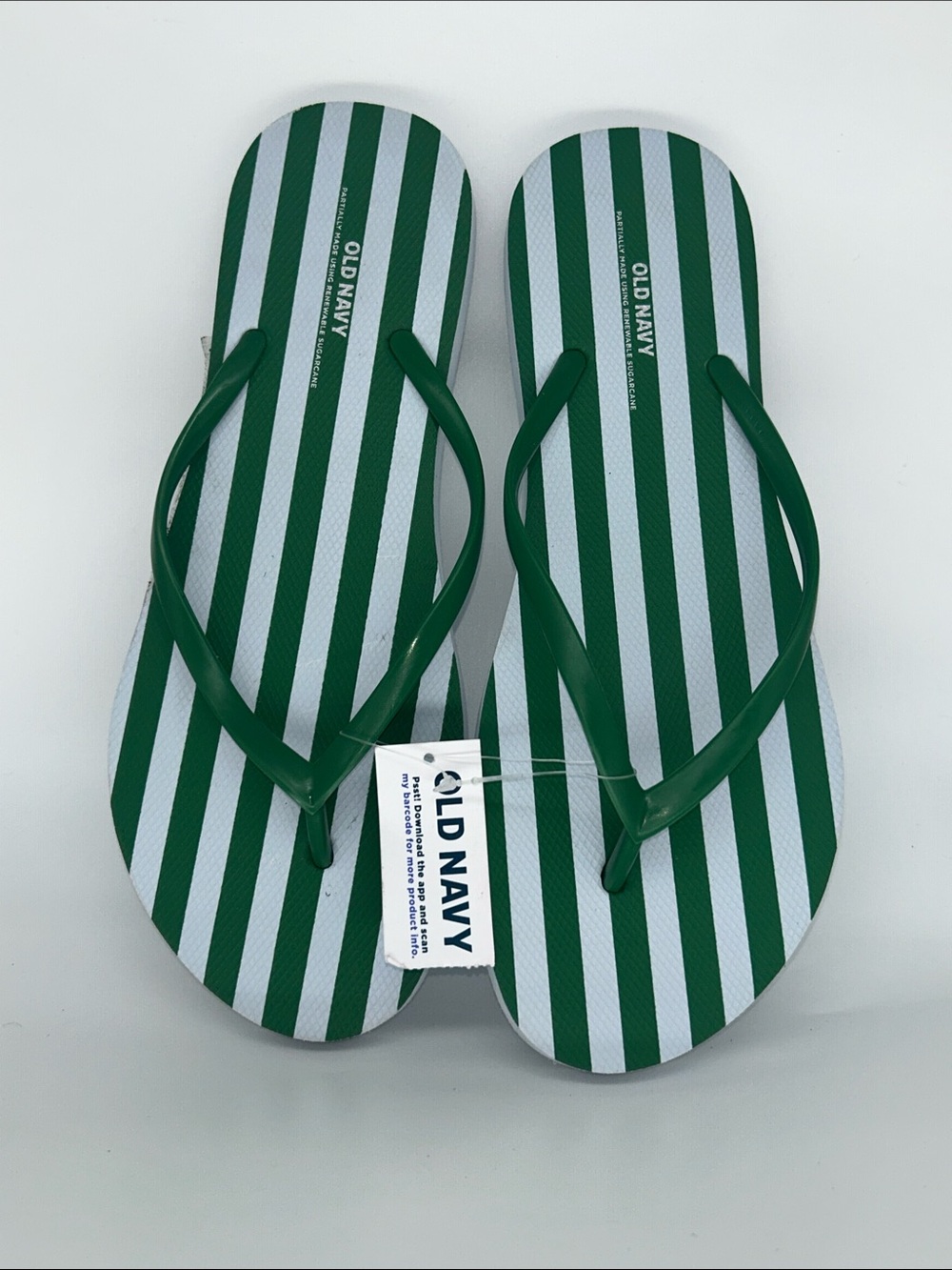 Old Navy Green & White Striped Flip Flop Sandals